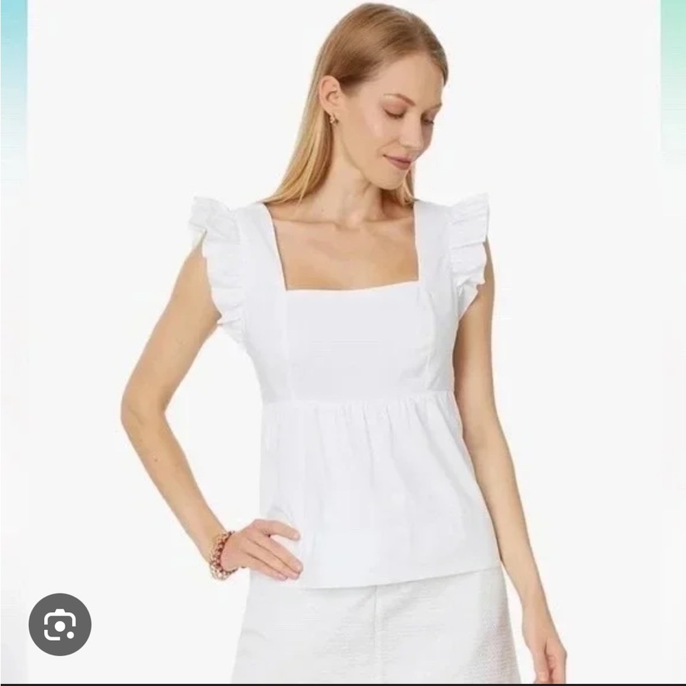 Lilly Pulitzer Tiana White Ruffle Sleeve Blouse